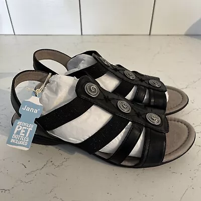 £9.99 • Buy Jana Ladies Soft Line Sole Sandals Shoes Black Flexible Comfort Size 7 H Wide Fi