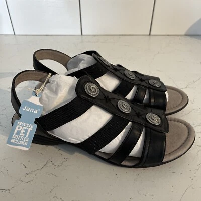 £9.99 • Buy Jana Ladies Soft Line Sole Sandals Shoes Black Flexible Comfort Size 7 H Wide Fi