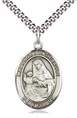 Madonna Del Ghisallo Medal 1  Sterling Silver 24  Rhodium Plate Clasp Chain • $65.23