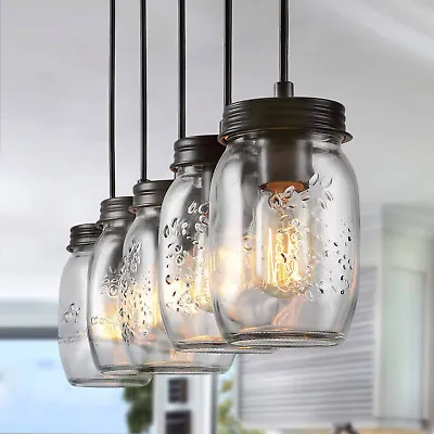 Ceiling Chandelier 5 Light Glass Mason Jar Pendant Hanging Lamp Lighting Fixture • $58.91