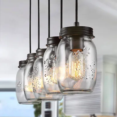 Mason Jar Chandelier Kitchen Island Lighting Metal Glass Pendant Light Fixture • $68.40