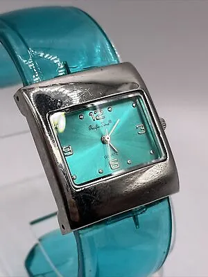Pacific Time Women's Quartz Watch Clear Teal Band Hinge Bangle- New Battery • $6.38