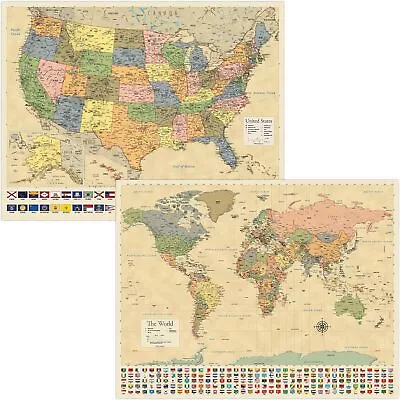 2 Pack - Giant World Map & US Poster Set - Extra Large 46  X 60  Yeloow  • $36.97