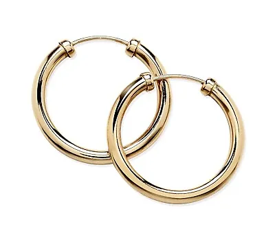 9ct Gold 15mm Sleeper Hoop Earrings - Capped Ends - Solid 9k Gold • £32.95