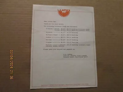 NASL L.A. Aztecs Vintage Defunct Circa 1970's Team Logo Soccer Letterhead • $25