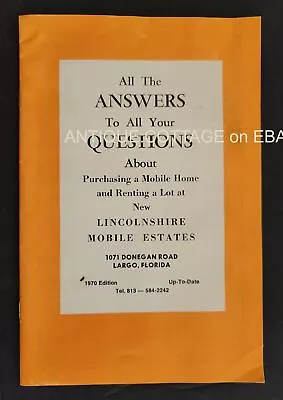 1970 Vintage LINCOLNSHIRE MOBILE HOMES ESTATES Largo Fl PURCHASING ANSWERS W MAP • $34.95