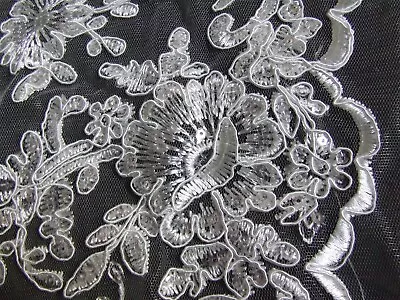 Offcut 9  Wide Bridal Dress Lace Trim Embroidered Sequin Wedding Blossom Edging • £4.99