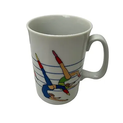 Vintage 80s Ballet Dancing Coffee Mug Cup White Dance Leg Warmers Japan • $14.88