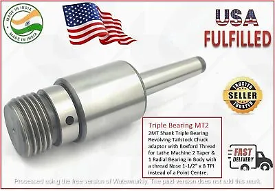 Triple Bearing MT2 Revolving Center Lathe Tailstock Chuck Adaptor -USA Fulfilled • $47.02