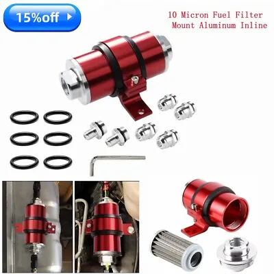 RED 10 Micron Inline Fuel Filter + 6AN 8AN 10AN Adapter Fitting An6 Fuel Filter • $31.59