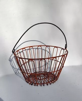Vintage Antique Egg Basket  Wire Country  Farm Produce Hanging Planter Orange • $38