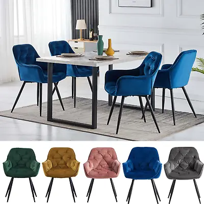 1X Dining Chair Arm Chair  Velvet Tufted Seat Metal Leg Kitchen Home Office Sofa • $129.99
