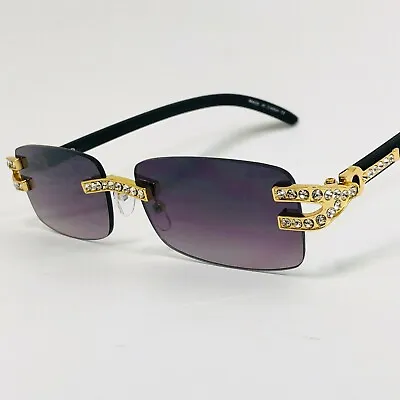 Mens Sunglasses Hip Hop Quavo Migos Rimless Diamond SQUARE Frame Clear Lens Gold • $14.99