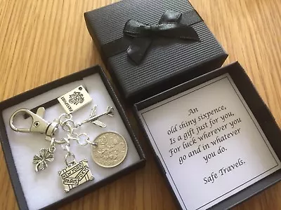 £5.49 • Buy  LUCKY SIXPENCE Travel Charm, Travelling, Good Luck Keyring, Gift Box