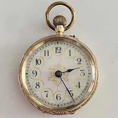 Antique 14K Gold Enamel Fob Pocket Watch Working Mechanical 14ct Not 9ct Scrap • £70