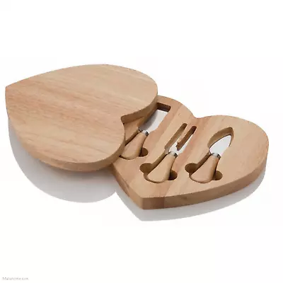 Viners Heart Shaped Wooden Cheese Board Set With Cheese Knives • £10.99