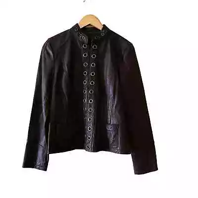 Moda International Leather Jacket With Grommet Details Size M Medium Brown • $51.99