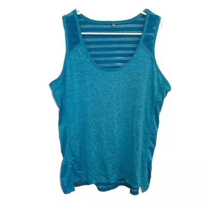 Womens Athletic Racerback Tank Top Teal Blue Heathered Mesh Stripe Back High Low • £0.80