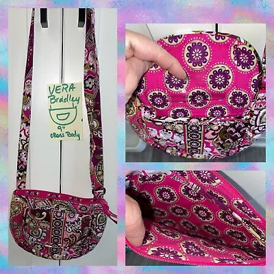 $42.99 • Buy Vera Bradley Crossbody 9” Purse Dark Pink Paisley Unique Shape Hand Bag