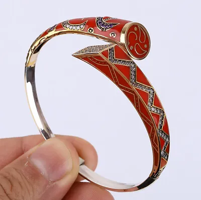 $47.75 • Buy Enamel Turkish Simulated Topaz .925 Silver & Bronze Bangle Bracelet #43560