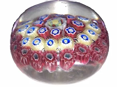 Vtg Art Glass Paperweight Millefiori Concentric Rings Etched Marking On Bottom • $37