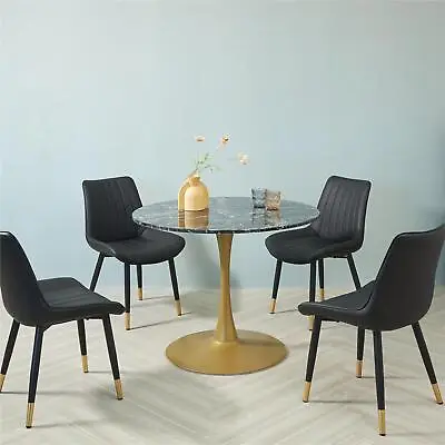 Round Dining Table With Four Chairs Black Gold Set Premium DIning Set Home • £499.99