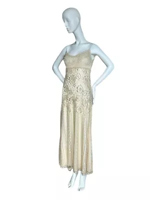 BADGLEY MISCHKA Vintage Embellished Evening Gown Beaded Maxi Dress • $690