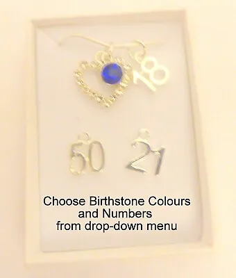 BirthStone & Crystal Heart Birthday Necklace Number Charm In Gift Box & Bag • £6.20