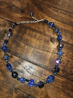 Vintage  Blue Beaded Crystal Necklace (465 • $18.99