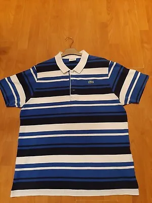 Lacoste Blue & White Striped Polo Shirt Size 6 • £19