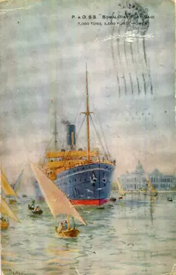 1923 Official Postcard P & O Orient Lines Ocean Liner SS SOMALIA At Port Said • £1.50