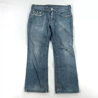 True Religion Billy Jeans Mens 34x32 Blue Denim Pants - Very Distressed • $22.88