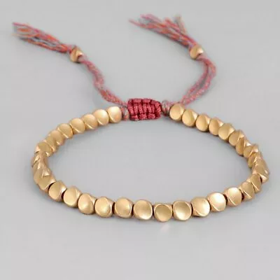 Lucky Red Rope Copper Beaded Bracelet Tibetan Buddhist Women Men Handmade Gift • $2.49