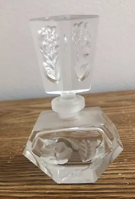 Vintage 4  Carved Czech Clear & Frosted Glass Perfume Bottle • $14.99