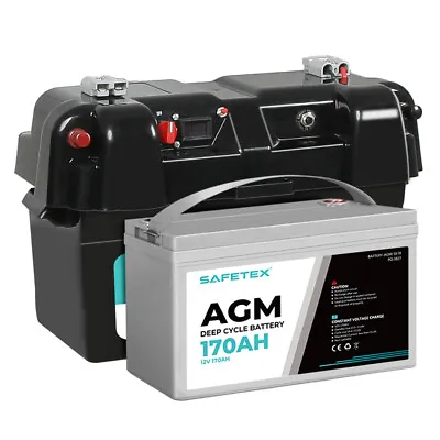 AGM Battery 12V 170Ah Deep Cycle With Battery Box Anderson Plug 2x USB Caravan • $315.99