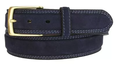 Suede Genuine Leather Casual Jean Belt 1-3/8  Wide Stitched Edge Brass Buckle • $32.95