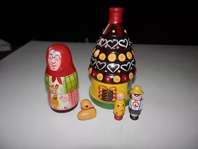 Vintage USSR Russian Nesting Doll Nesting House W/Figures Wooden Painted • $16.95