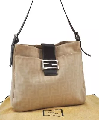 Authentic FENDI Zucca Vintage Shoulder Hand Bag Purse Canvas Leather Beige 1049J • $121.50