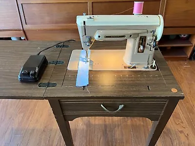 VTG 1960s Singer Sewing Machine 404 & Cabinet Fold-Out Table Very Good Condition • $299.99