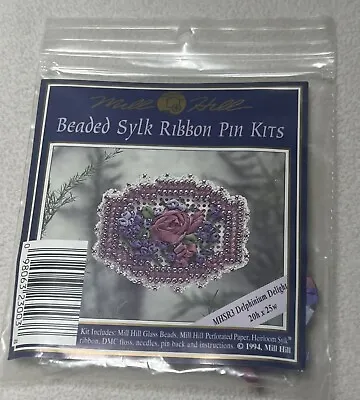 Mill Hill Beaded Sylk Ribbon Pin Kit 1994 Delphinium Delight NEW 20h X 25w • $8