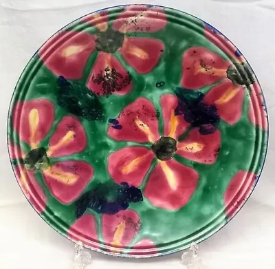 POOLE POTTERY STUDIO PINK FLOWER DESIGN 35cm BOWL OR CHARGER By JANICE TCHALENKO • £174.99