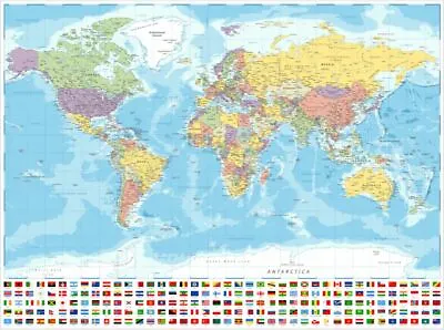 (LAMINATED) MAP OF THE WORLD POSTER 61x91cm LARGE FLAGS WALL PRINT ART TRAVEL • $24.90