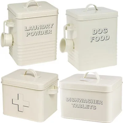 New Storage Tin Box Jar Lid Handles Enamel Food Container Kitchen Retro Cabinet • £3.99