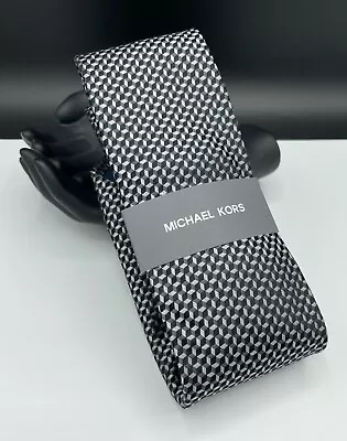 MICHAEL KORS Men's 100% Silk Tie ~ Black & Gray  ~ Geometric ~ NEW MSRP: $69.50 • $21.99