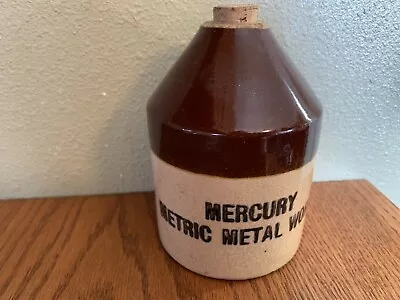 1900s Mercury Pharmaceutical Stoneware Advertising Jug Metric Metal Works +Cond. • $39.99