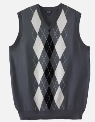 2xl Kingsize Men Big & Tall V-Neck Argyle Sweater Vest Gray White Black Diamond • $28.80