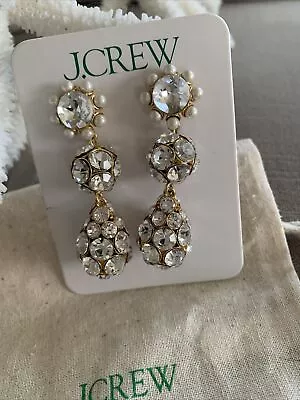 *NWT* J Crew Gold White Crystal Pearl  Post Dangle Ball Drop Earrings $49.50 • $29.98