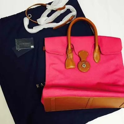 Ralph Lauren Ricky Women's 2Way Shoulder Bag Handbag Canvas Leather Pink Casual • £207.22