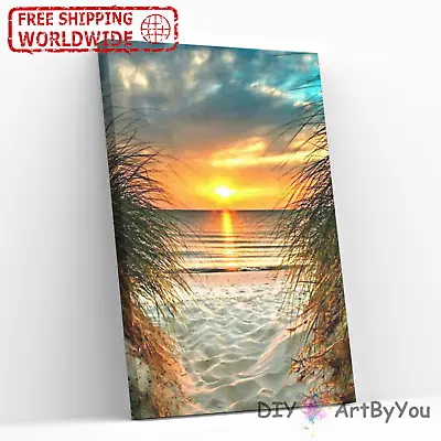 Sunrise Beach Paint By Numbers Canvas Art Draw Artist Painting Oil Kit Home Wall • $37.95