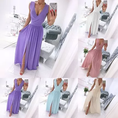 Chiffon V Neck Bridesmaid Ball Gown For Women | Elegant Evening Party Dress • £28.81